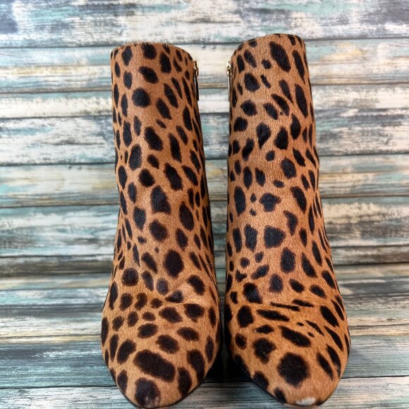 Vince Camuto Ankle Boots Womens 10M Brown Cow Hair Leopard Print Pointed Toe Zip - Picture 3 of 14